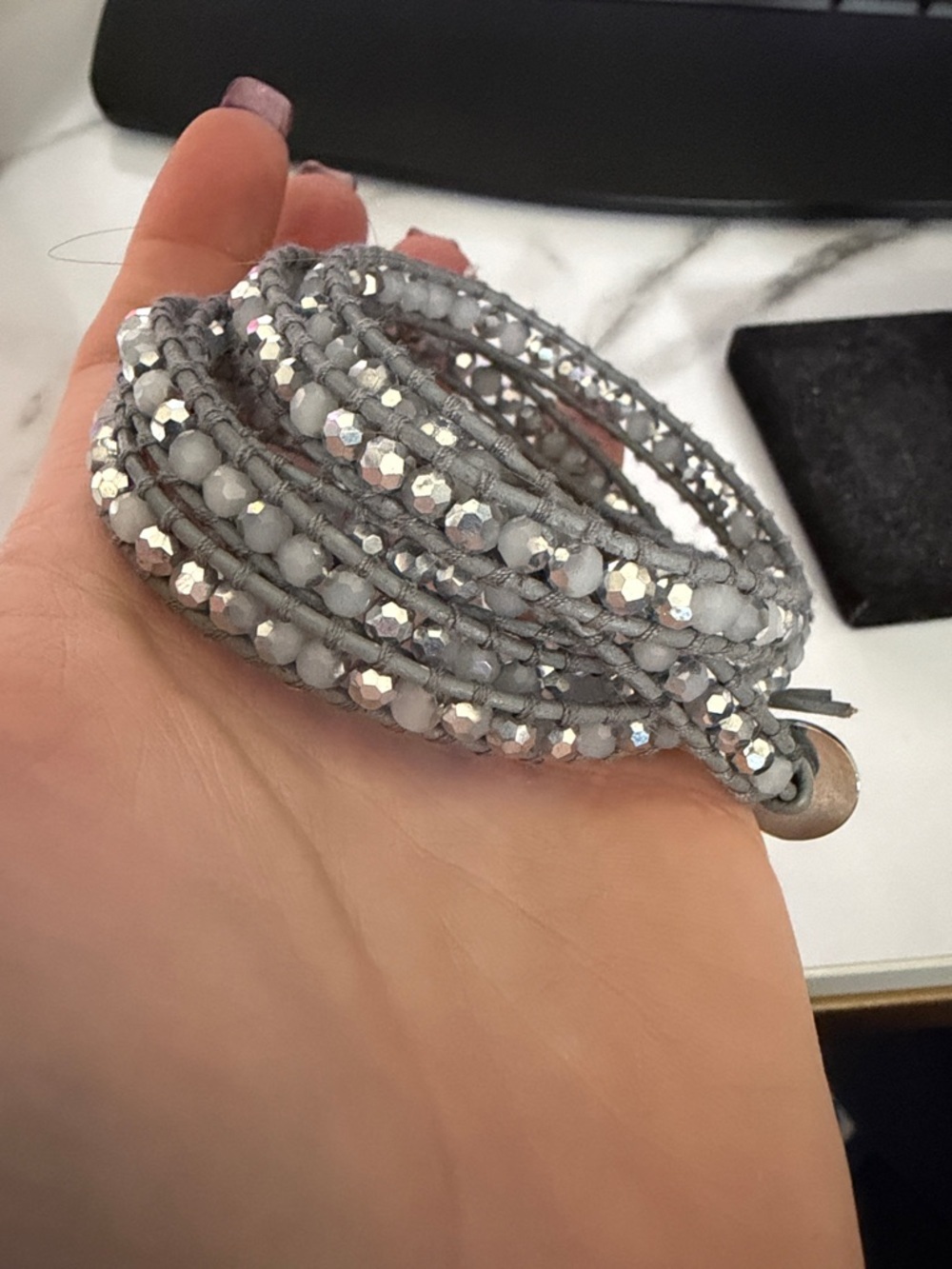 Victoria Emerson Gray Beaded Wrap Bracelet with Sparkle Accents - Picture 6 of 7